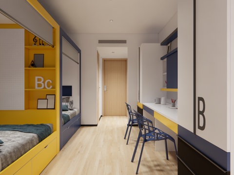 家装 床 双人间 宿舍 上下铺 寝室su模型