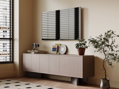 现代中古风电视柜su模型