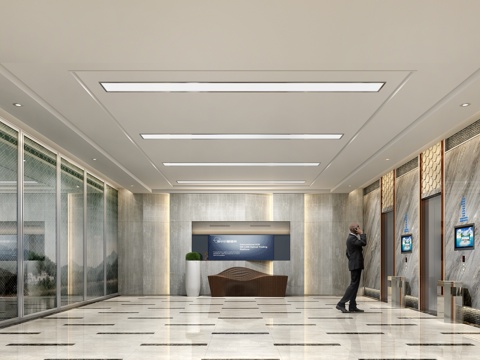 现代电梯间人磨砂玻璃3d模型