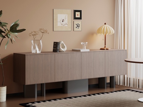 现代中古风玄关柜 边柜 入户装饰柜su模型