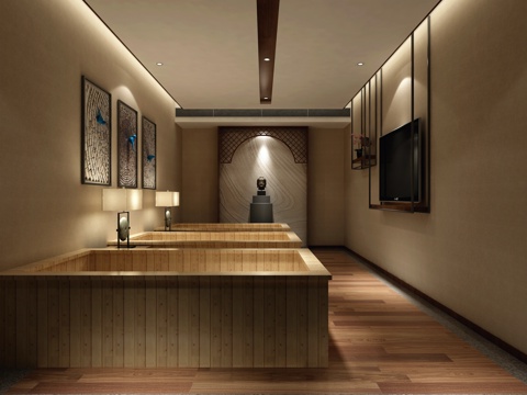  新中式理疗 沙疗包厢3d模型 