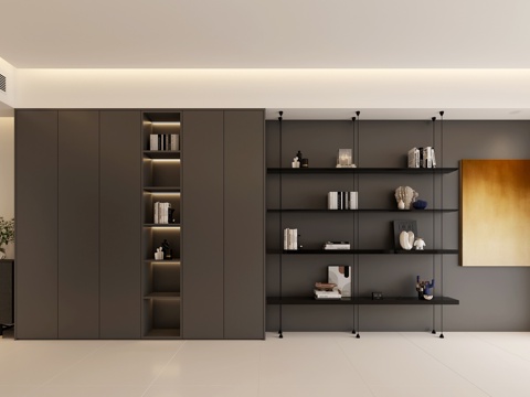 现代家居书房书柜装饰柜su模型