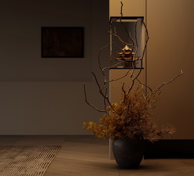 新中式枯枝 摆件su模型