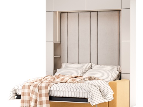 双人床背景墙3d模型