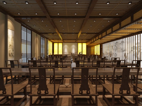  新中式会议室 新中式3d模型 