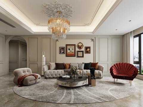  法式轻奢客厅 法式沙发 法式空间 欧式客厅3d模型 