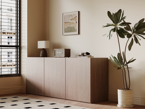 现代中古风玄关柜 边柜su模型