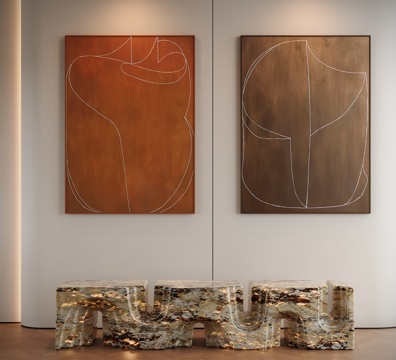 现代中古风装饰画su模型