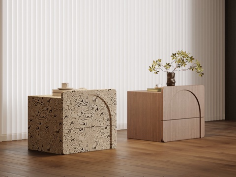 现代中古风床头柜su模型