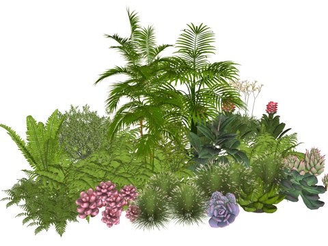  现代室内植物堆景观组合su模型 