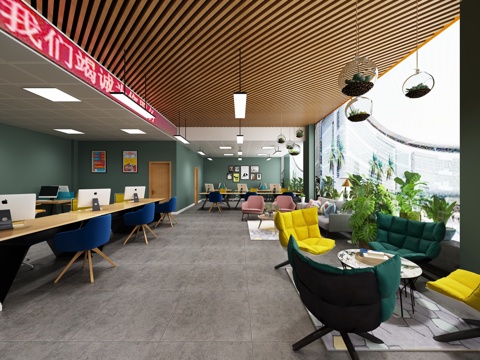  现代 北欧 工业风 办公室 接待服务大厅3d模型 