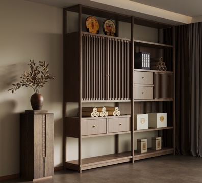 新中式博古架 置物架su模型