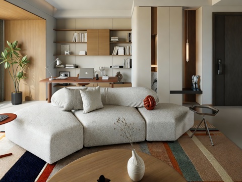  现代极简客厅 横厅3d模型 