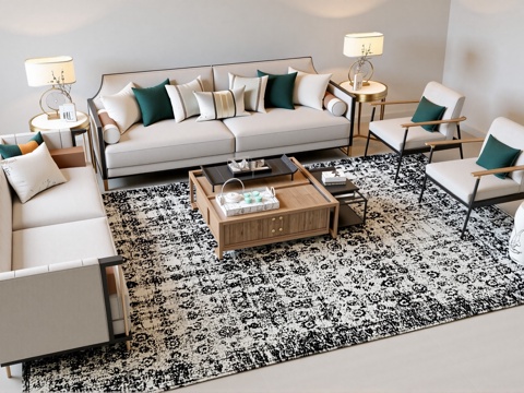 新中式客厅su模型