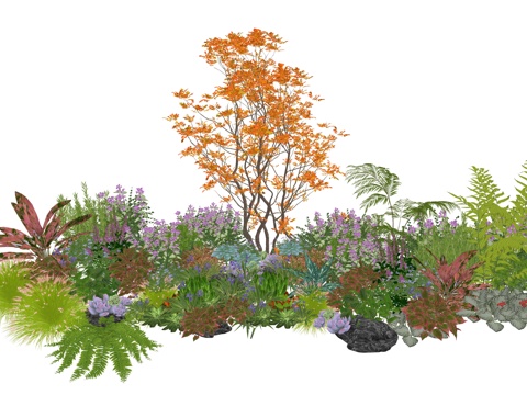 现代庭院植物堆景观组合su模型