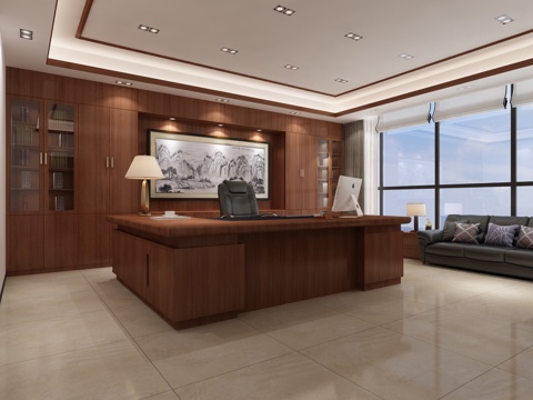  现代董事长经理办公室3d模型 