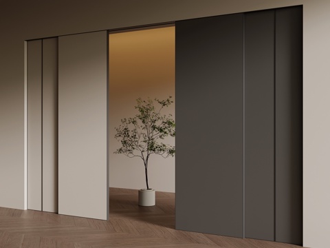  现代极简推拉门su模型 