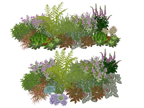  现代庭院植物堆景观组合su模型 