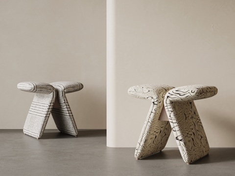 现代中古风凳子 换鞋凳 沙发凳su模型