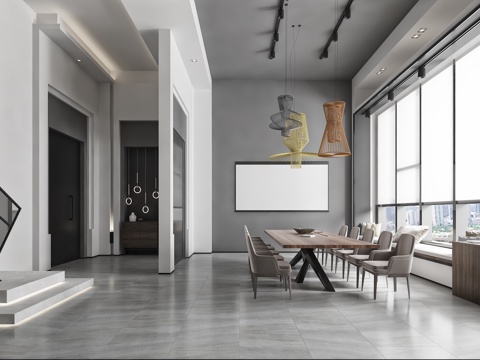  现代极简办公室休息区卫生间3d模型 