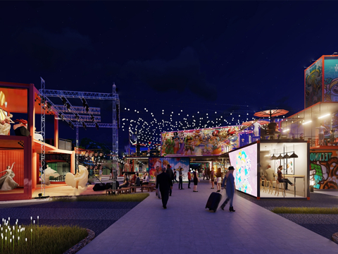 现代商业街 集装箱建筑su模型