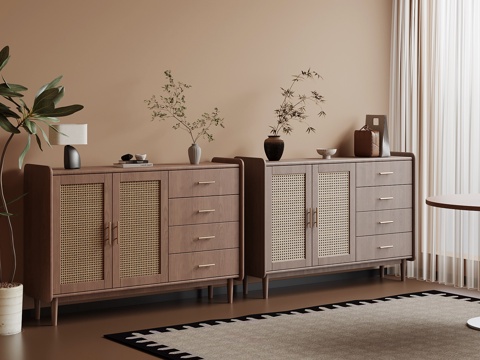 现代中古风玄关柜 边柜su模型