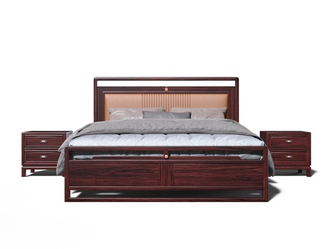  新中式宋式美学红木大床3d模型 