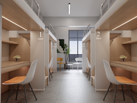 家装 床 双人间 宿舍 上下铺 寝室su模型