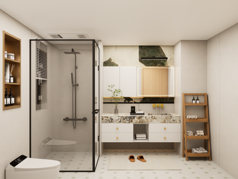 现代卫生间 干湿分离卫生间 成品洗手台 座便器 淋浴隔断su模型