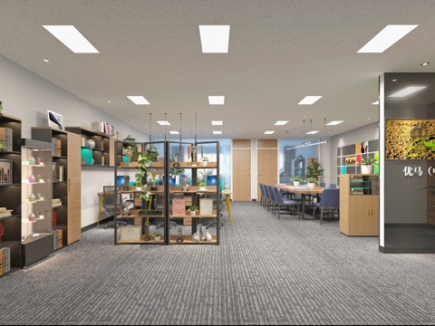  现代办公室 办公室入户墙3d模型 