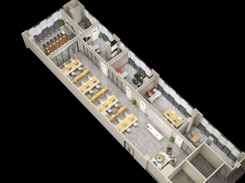  现代开敞办公室 公司前台 前台背景 休息区 会议室 经理室3d模型 