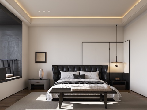  现代卧室3d模型 