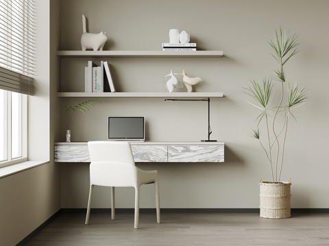 现代书桌椅 书架su模型