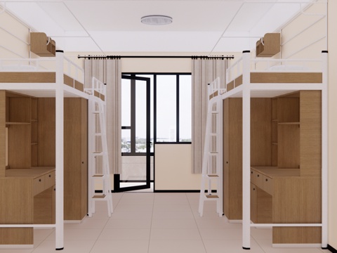 公寓 工装 家装 单人间 卧室 寝室su模型