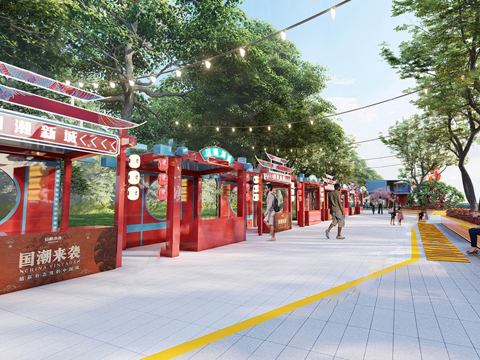 现代商业街 夜市 小吃摊位 小吃街su模型