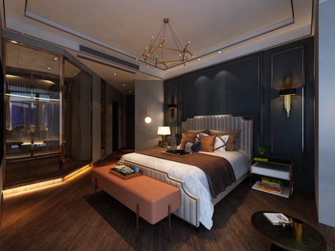  后现代轻奢主卧3d模型 