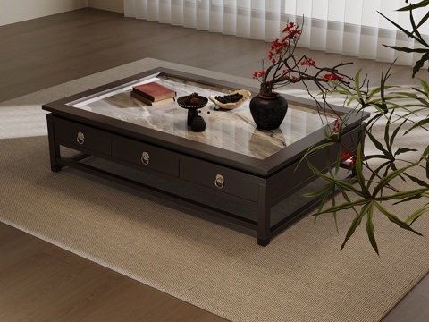  新中式茶几 方形茶几3d模型 