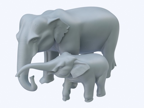 大象和小象雕塑组合su模型
