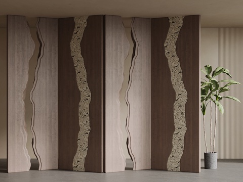  现代中古风屏风 隔断3d模型 