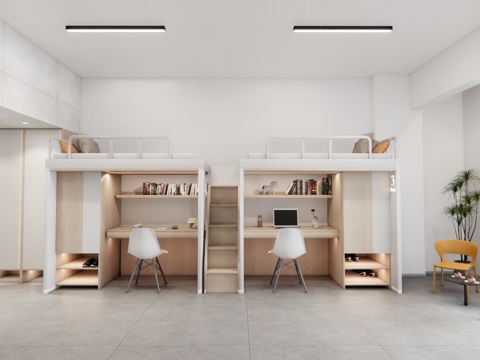 公寓 工装 家装 单人间 卧室 寝室su模型