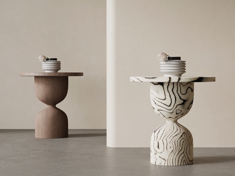 现代中古风边几 圆几su模型