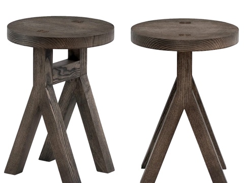 中古风木质矮凳 沙发凳su模型