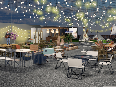 现代天台外摆 屋顶露营餐厅 围炉煮茶 露营景观基地 帐篷 露su模型