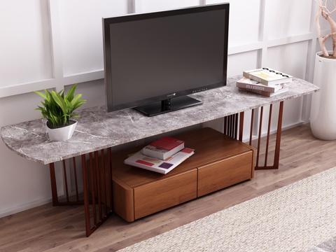  现代石材钢架电视柜茶几饰品模型3d模型 