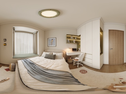  奶油风儿童房全景 