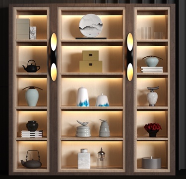  新中式实木装饰书柜饰品组合3d模型 
