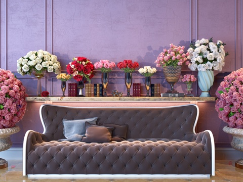  简欧花玫瑰花盆栽欧式花装饰花花卉植物3d模型 