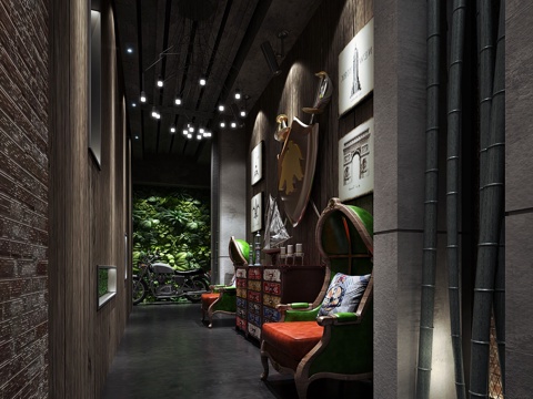  工业风酒店 酒店中庭 酒店玄关 酒店过道饭店餐厅过道玄关3d模型 