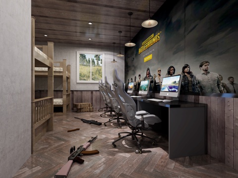  现代网咖包间 包房 吃鸡 电竞宾馆3d模型 