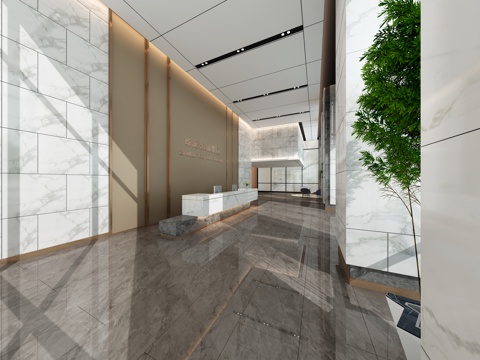  现代酒店 大堂 前台 竹子3d模型 